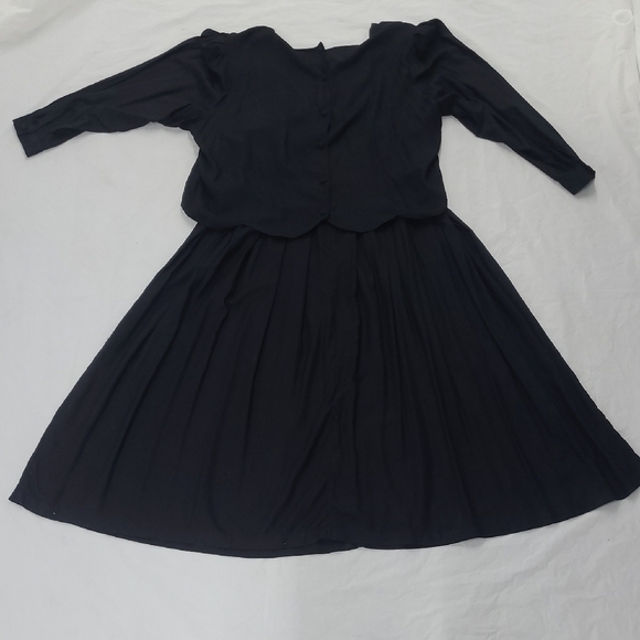 Vintage Gothic Black Scalloped Maxi Dress Mobwife Estate Beaded Ribbon Bodice - Picture 4 of 14